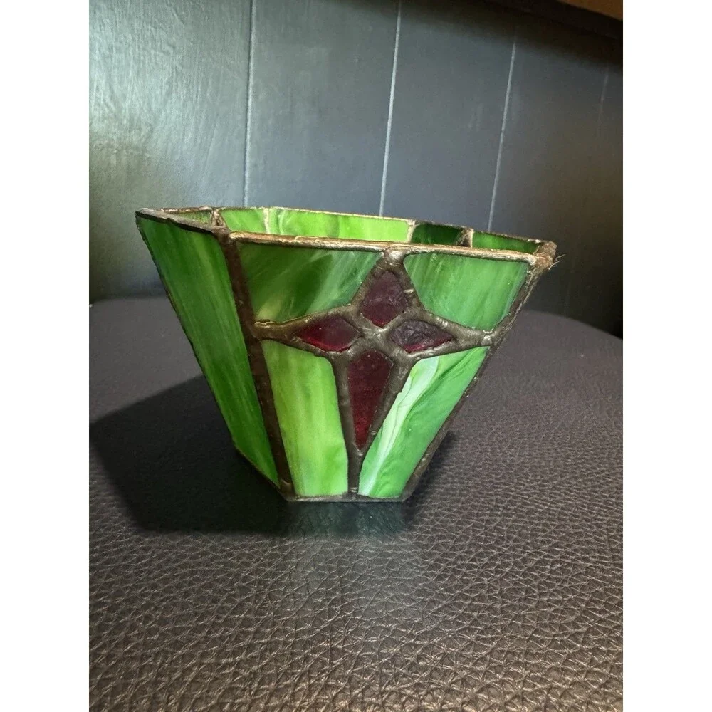 Vintage Pier 1 Geometric Stained Glass Votive Holder / Mini Vase
